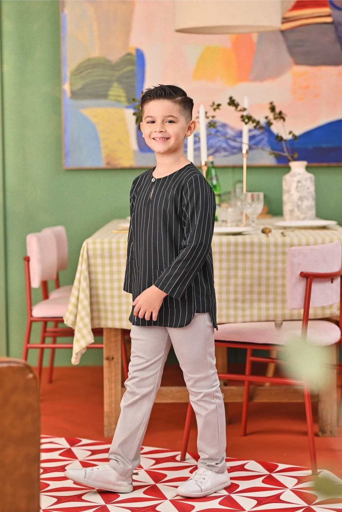 The Capai Kurta - Black Pinstripe