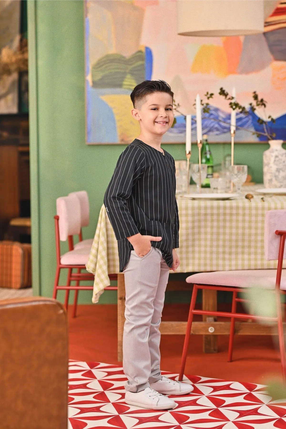 The Capai Kurta - Black Pinstripe