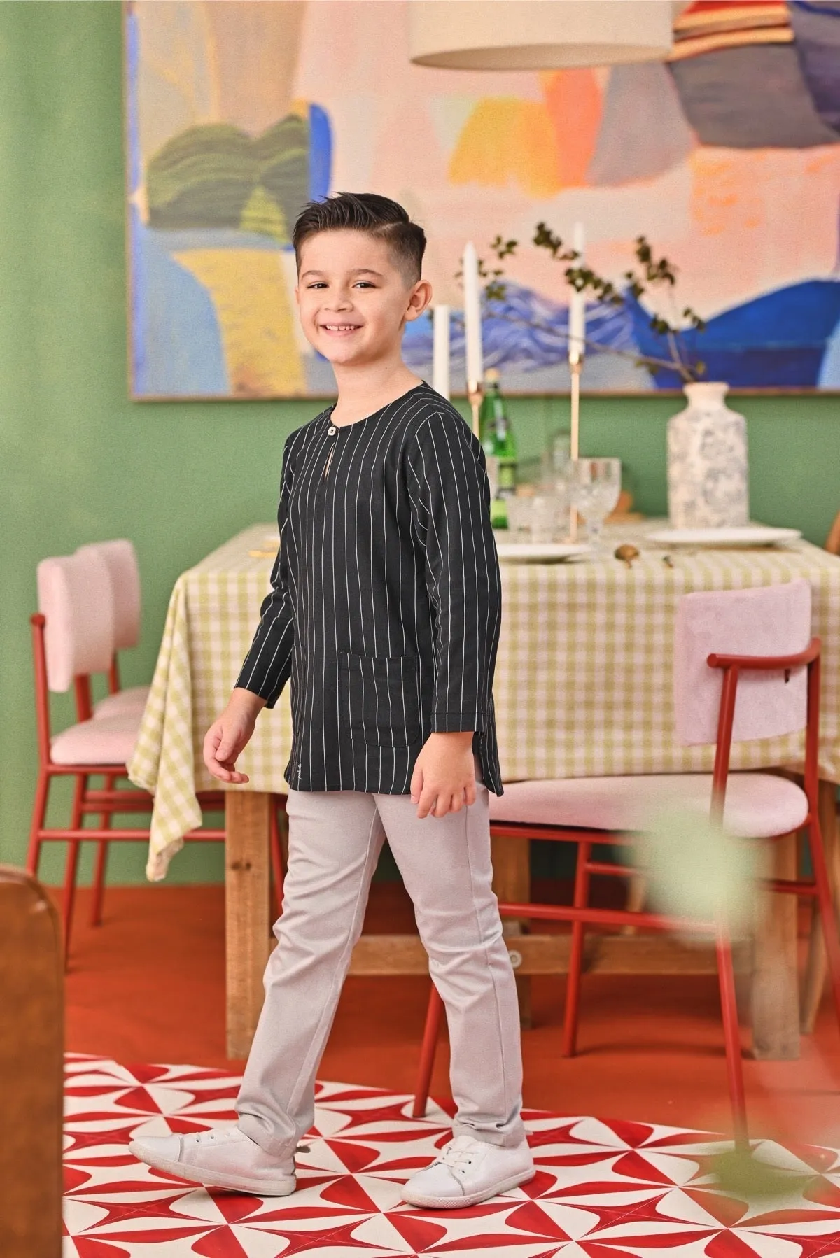 The Capai Kurta - Black Pinstripe