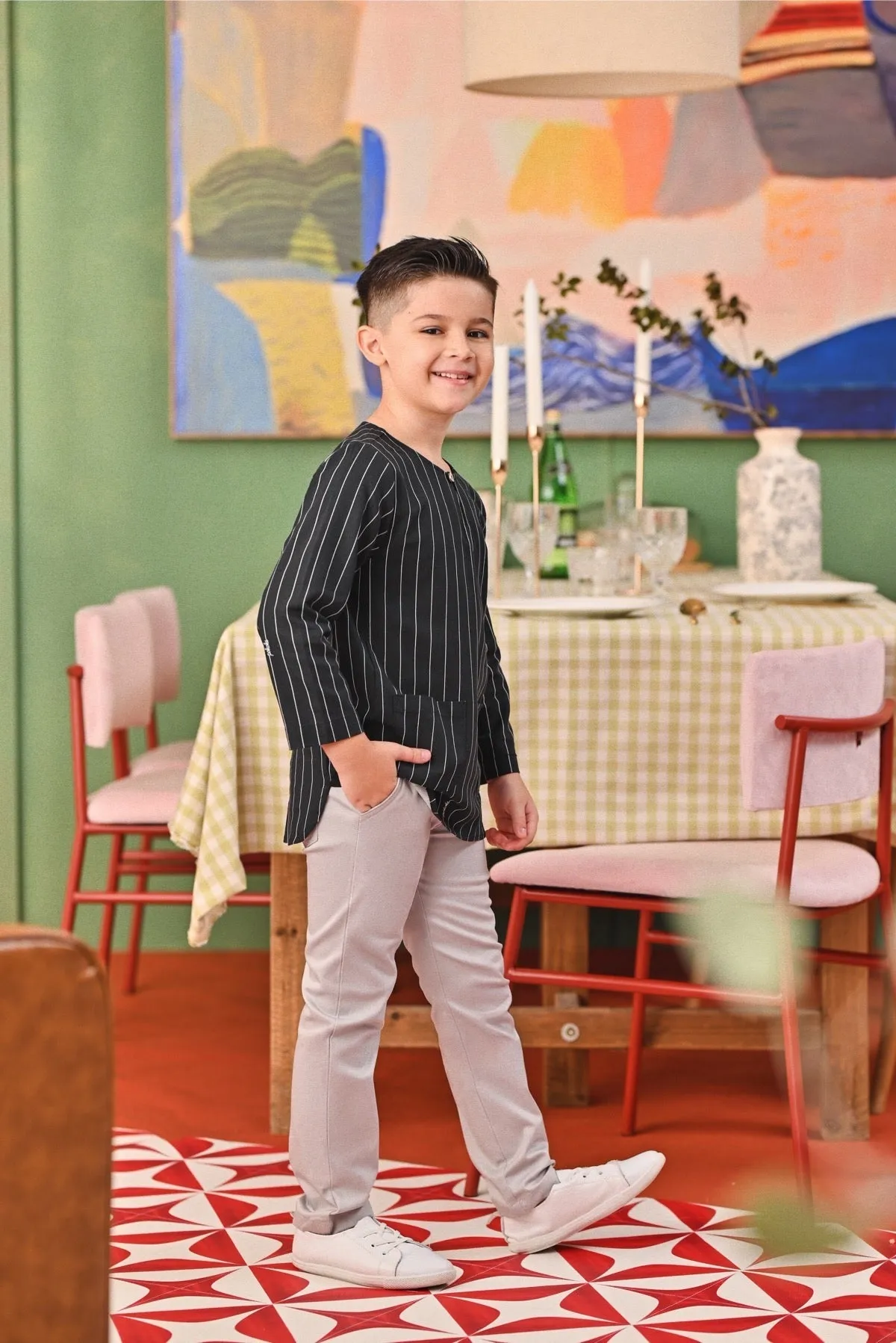 The Capai Kurta - Black Pinstripe