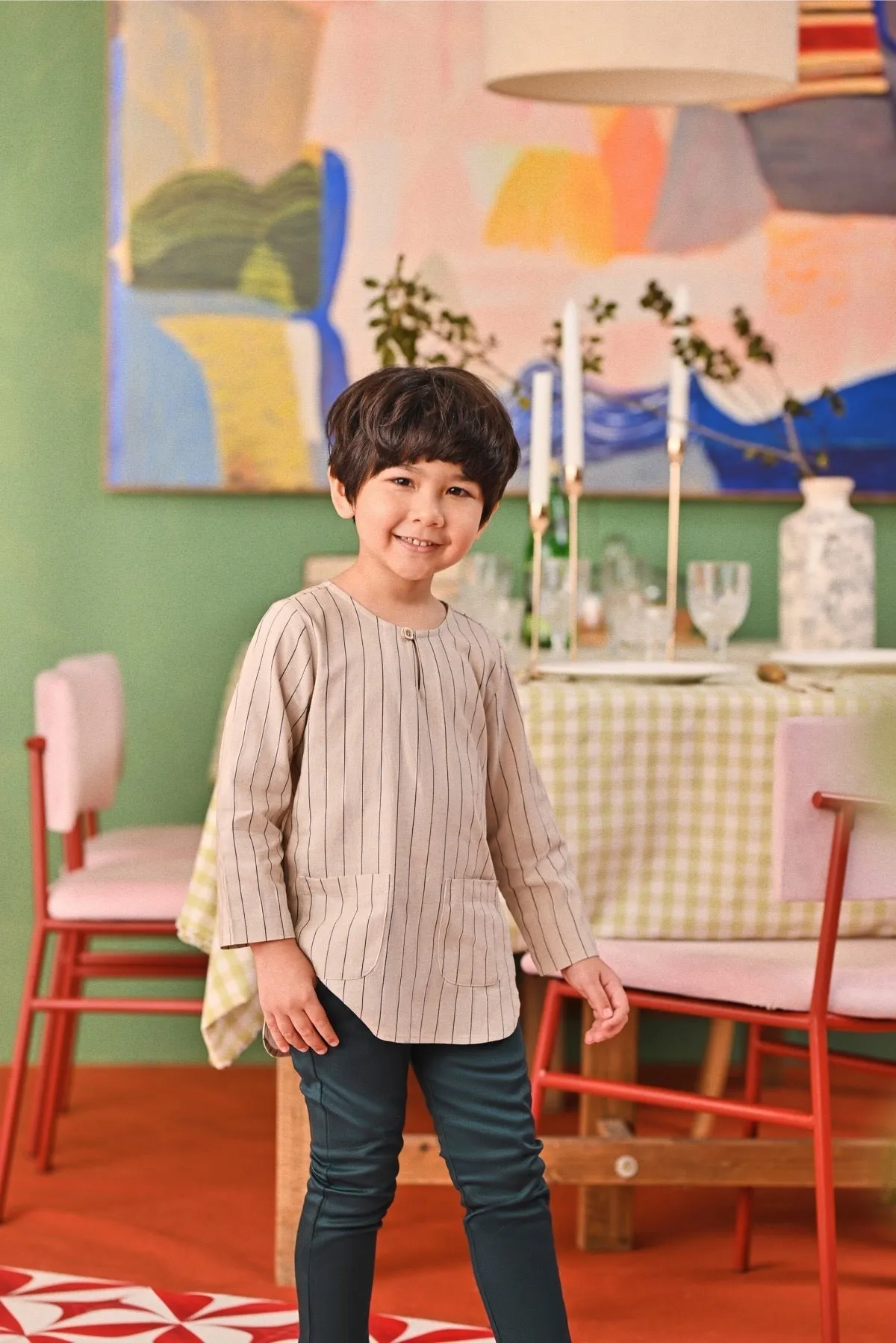 The Capai Kurta - Champagne Pinstripe