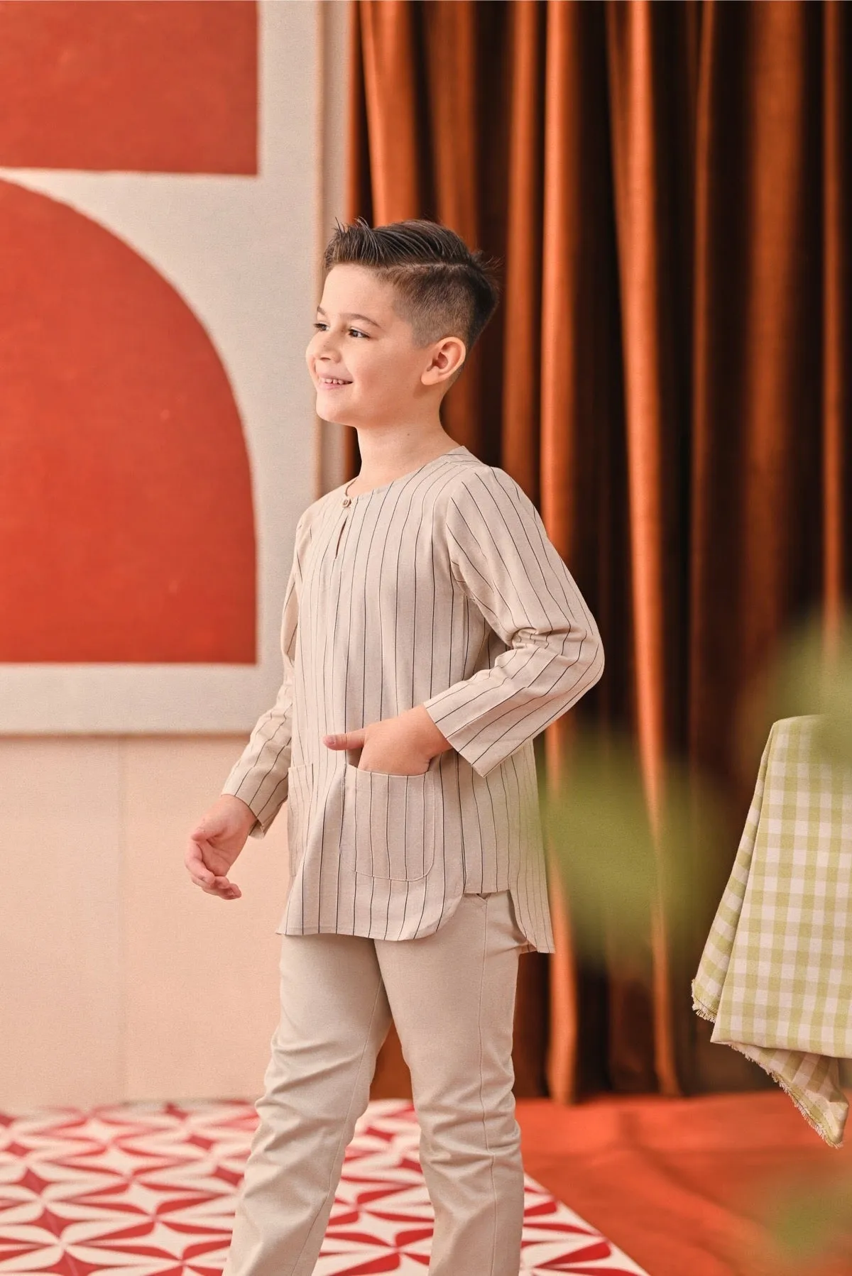 The Capai Kurta - Champagne Pinstripe