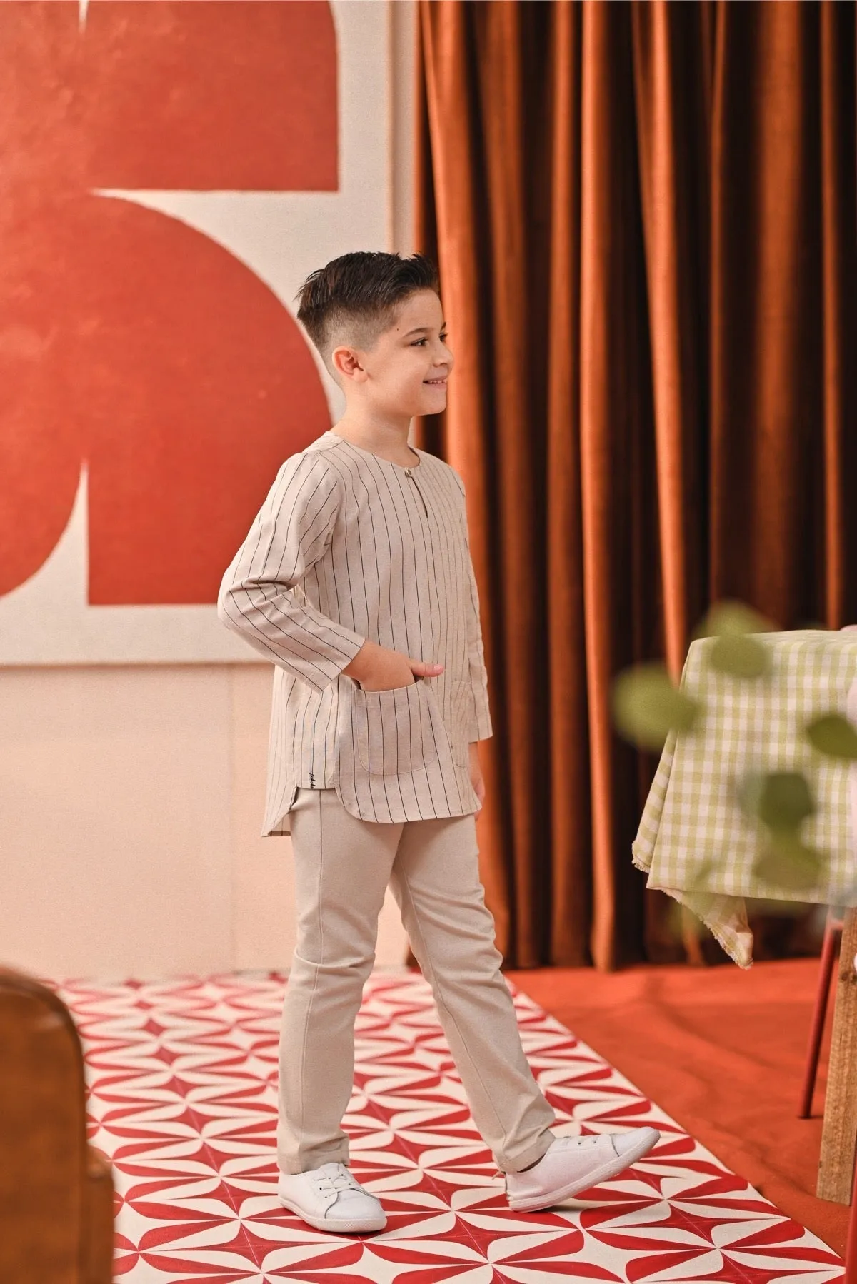 The Capai Kurta - Champagne Pinstripe