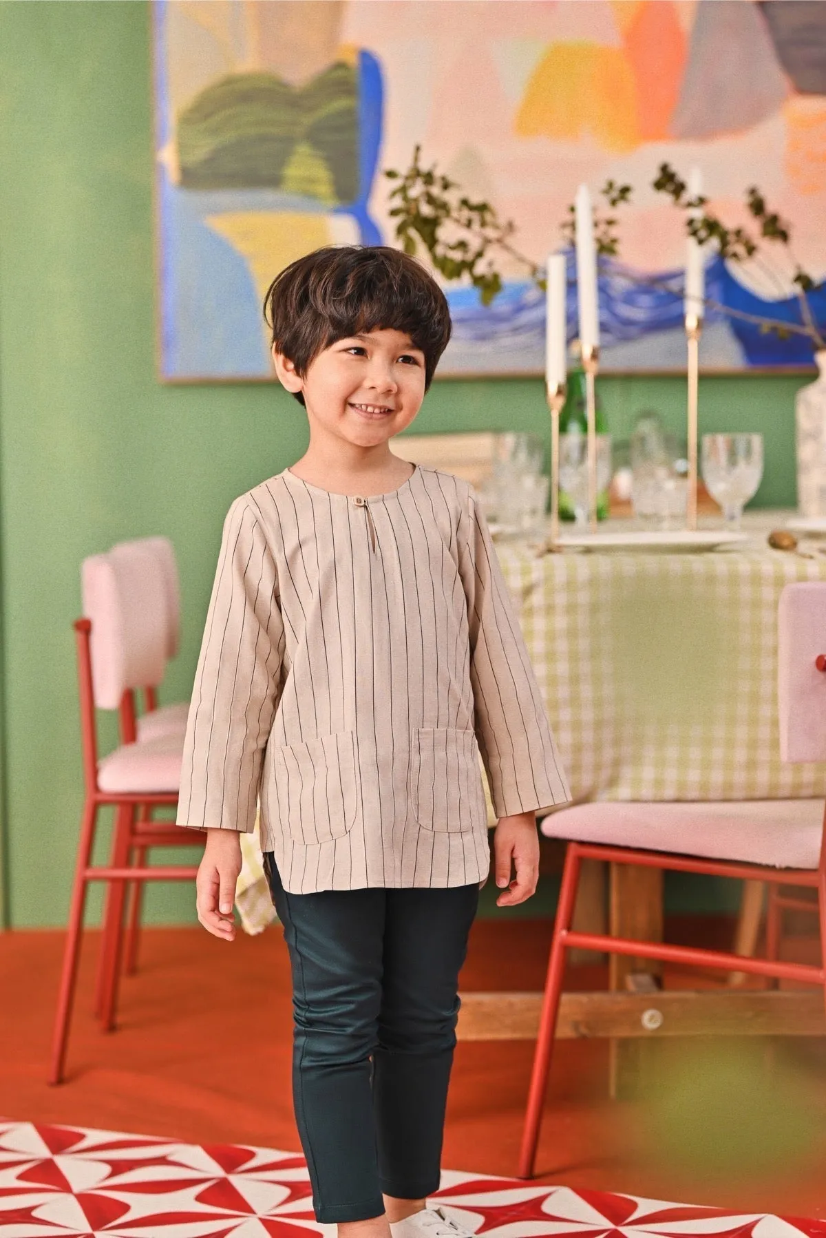The Capai Kurta - Champagne Pinstripe