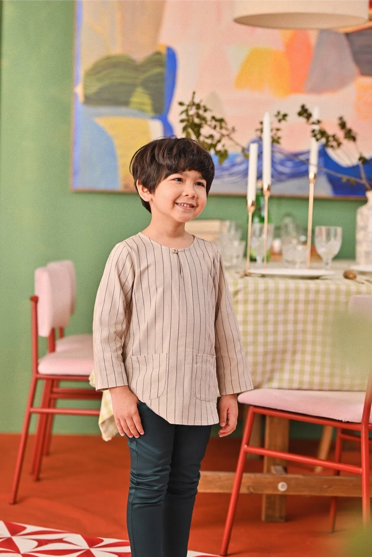 The Capai Kurta - Champagne Pinstripe