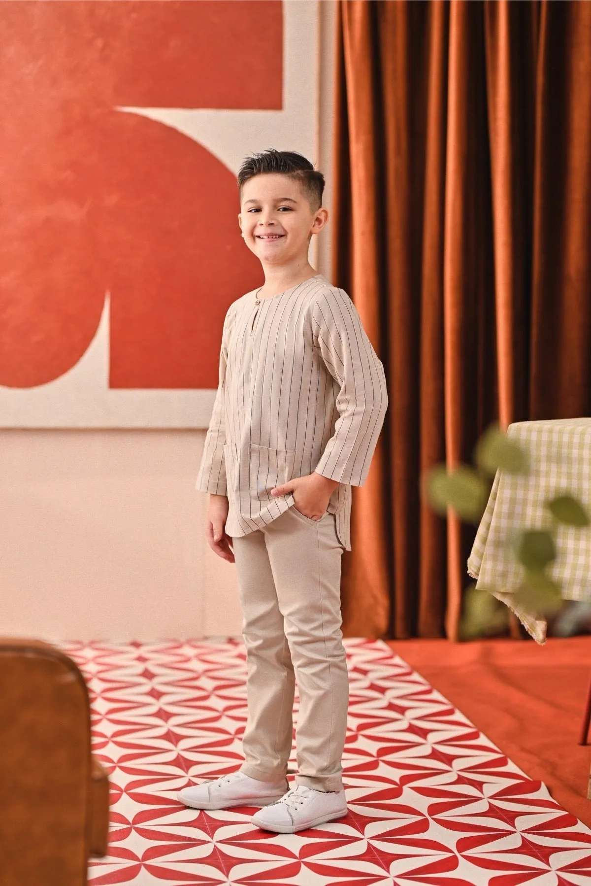 The Capai Kurta - Champagne Pinstripe