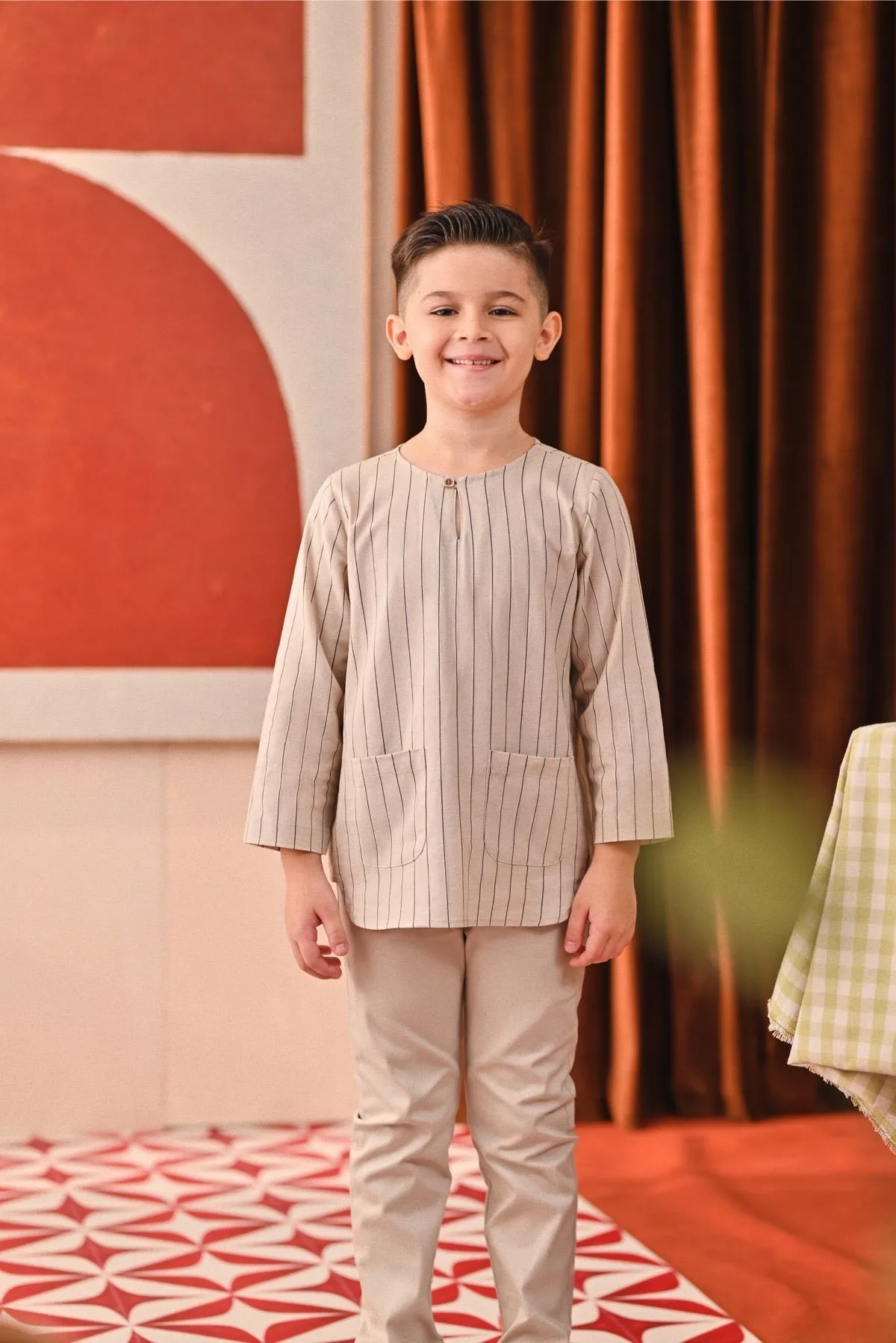 The Capai Kurta - Champagne Pinstripe