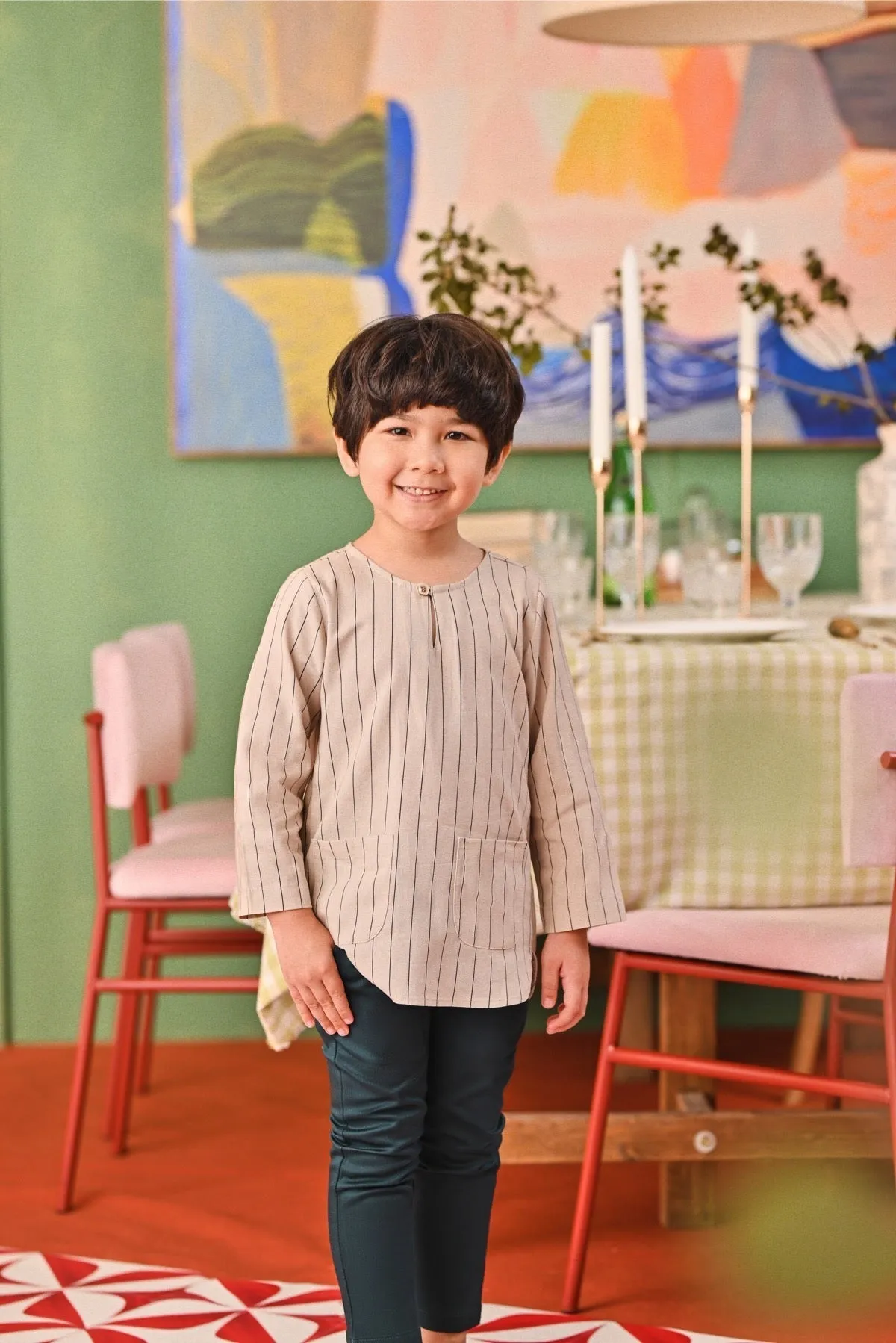 The Capai Kurta - Champagne Pinstripe