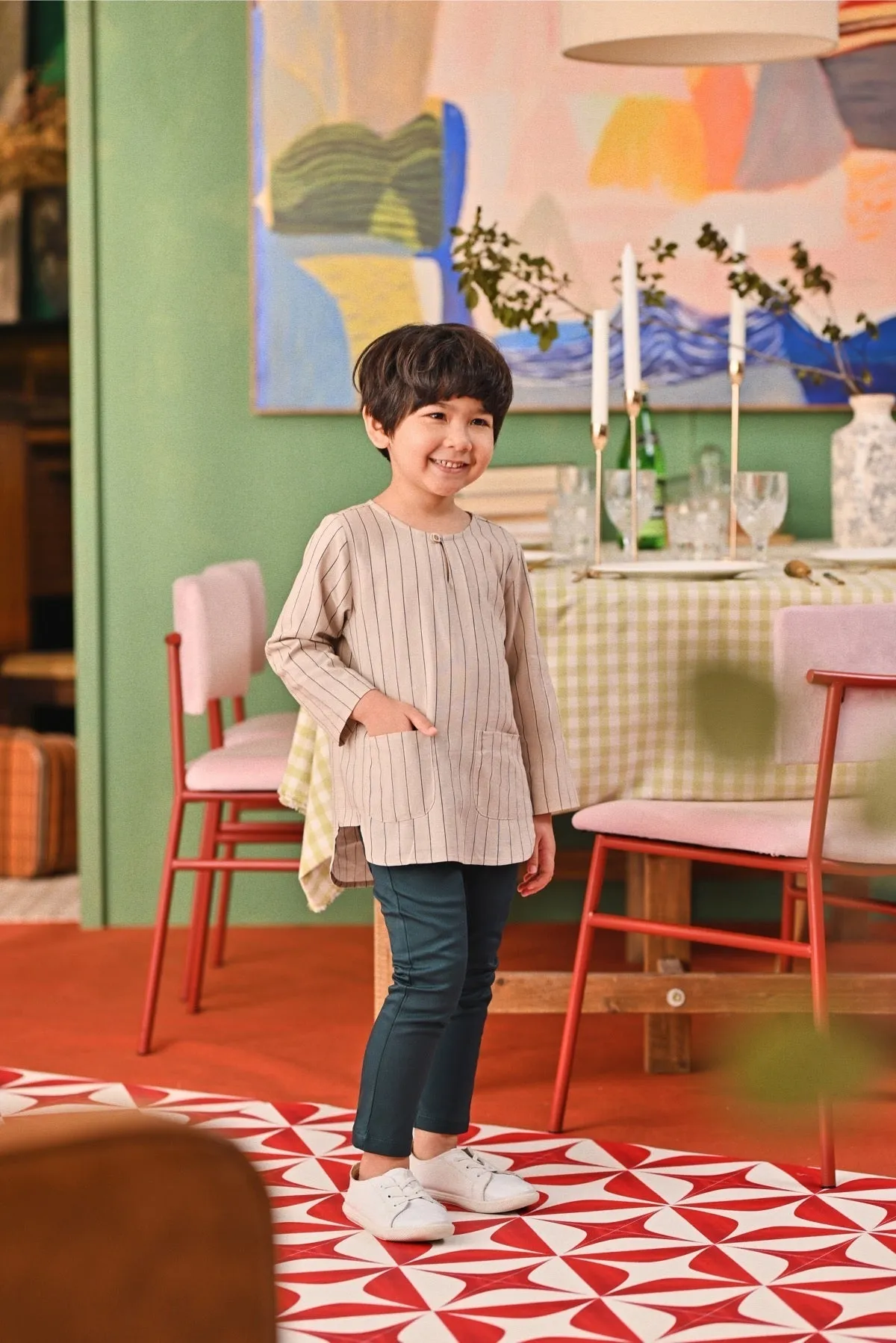 The Capai Kurta - Champagne Pinstripe
