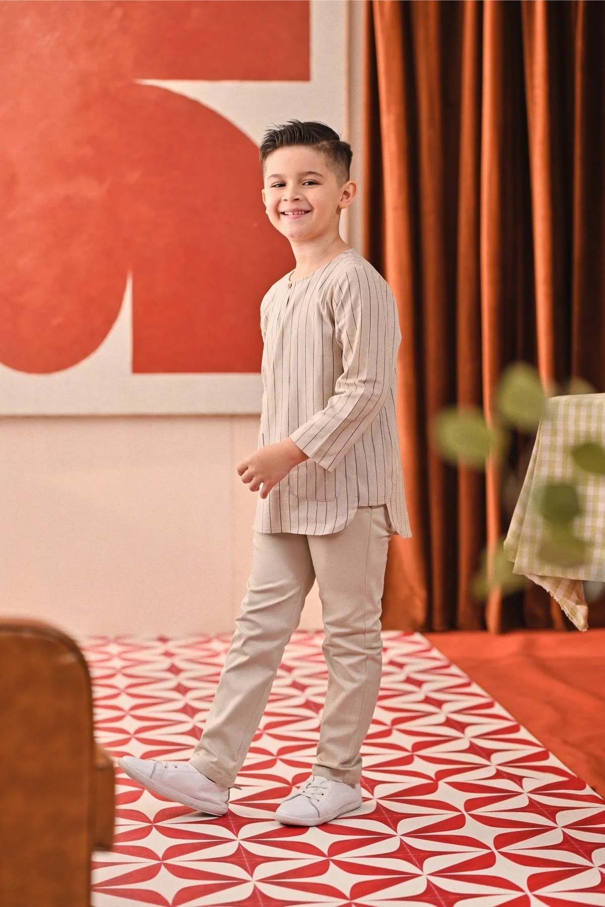The Capai Kurta - Champagne Pinstripe