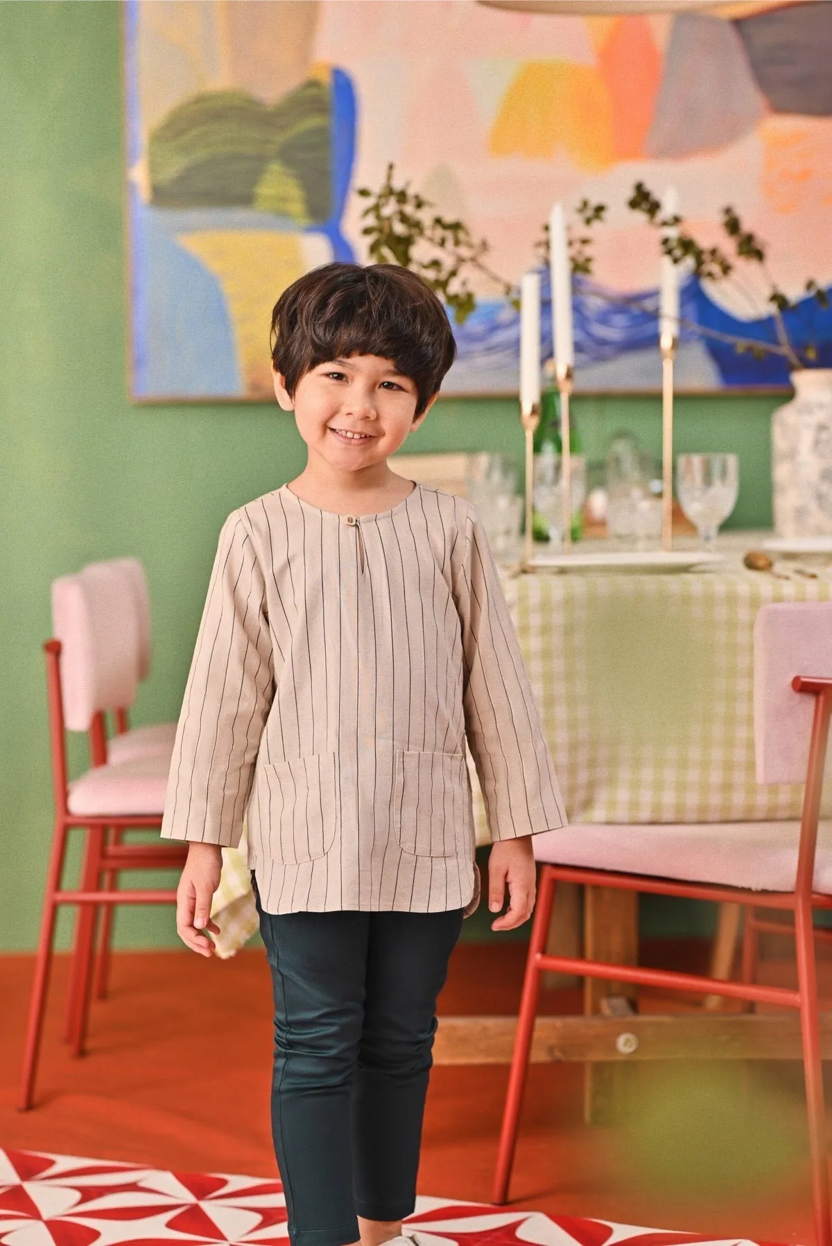 The Capai Kurta - Champagne Pinstripe