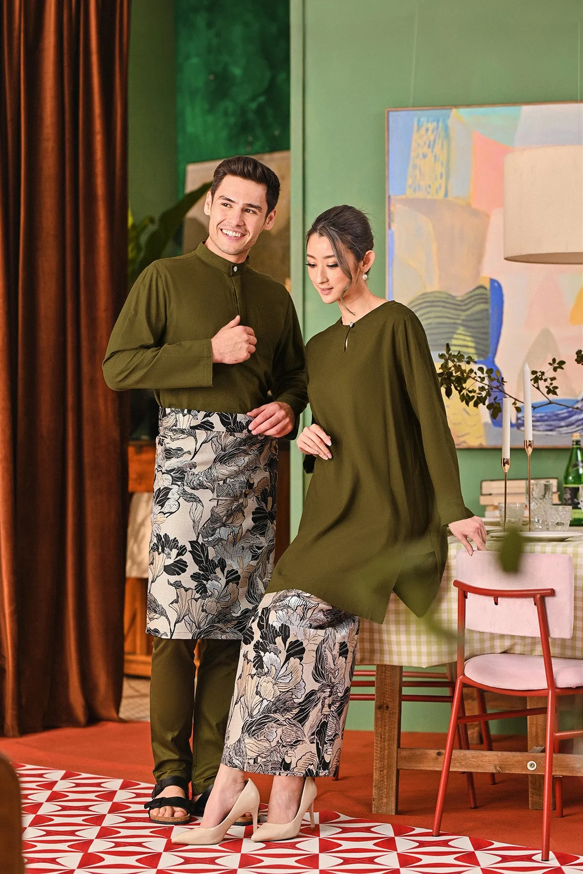 The Capai Men Baju Melayu Top - Olive