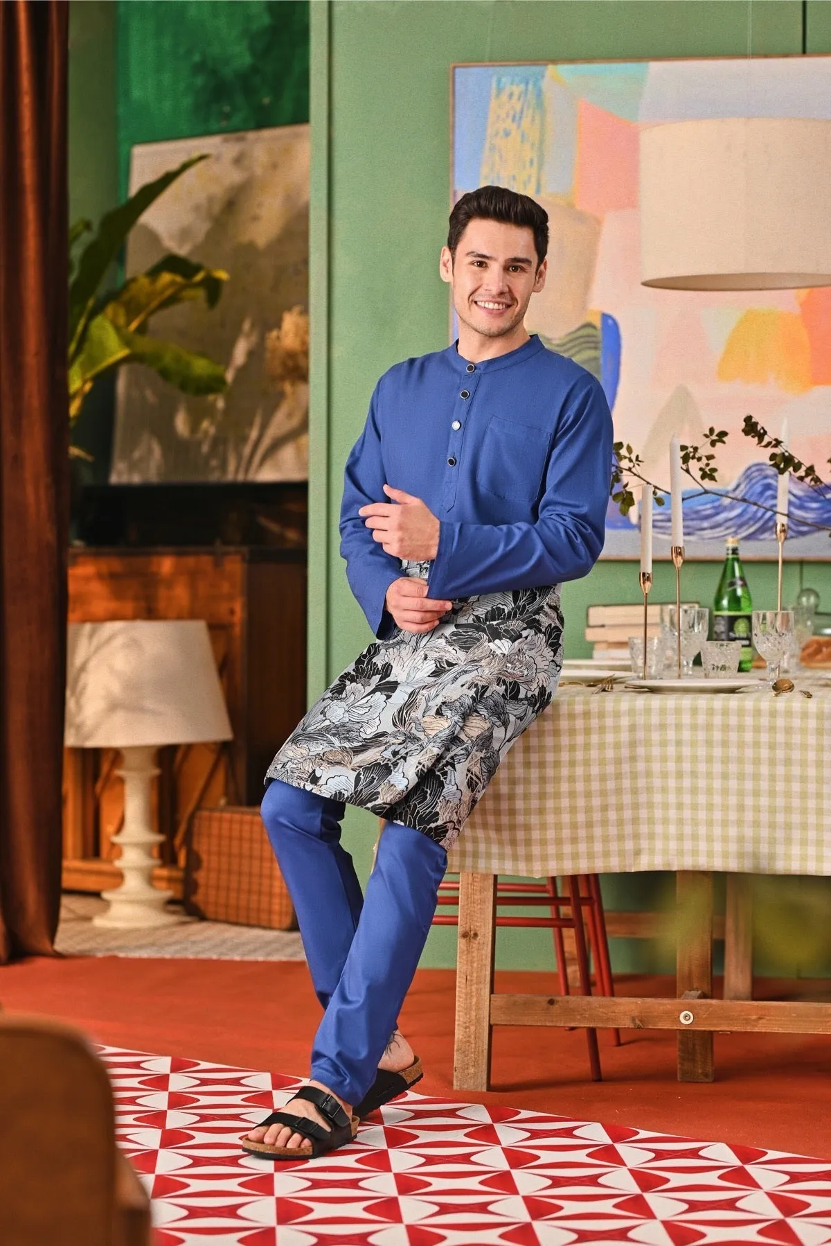The Capai Men Baju Melayu Top - Steel Blue