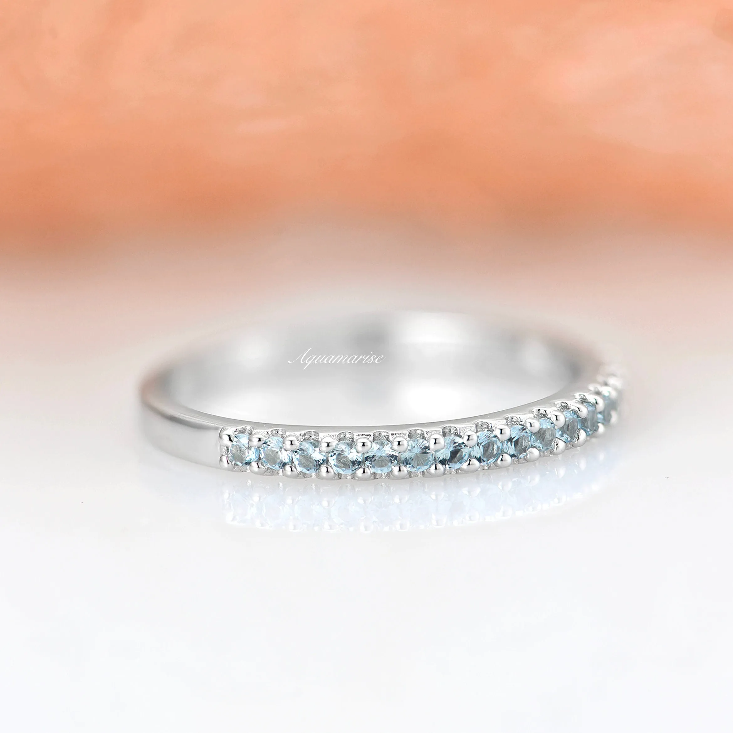 Valencia Aquamarine Wedding Band- Sterling Silver