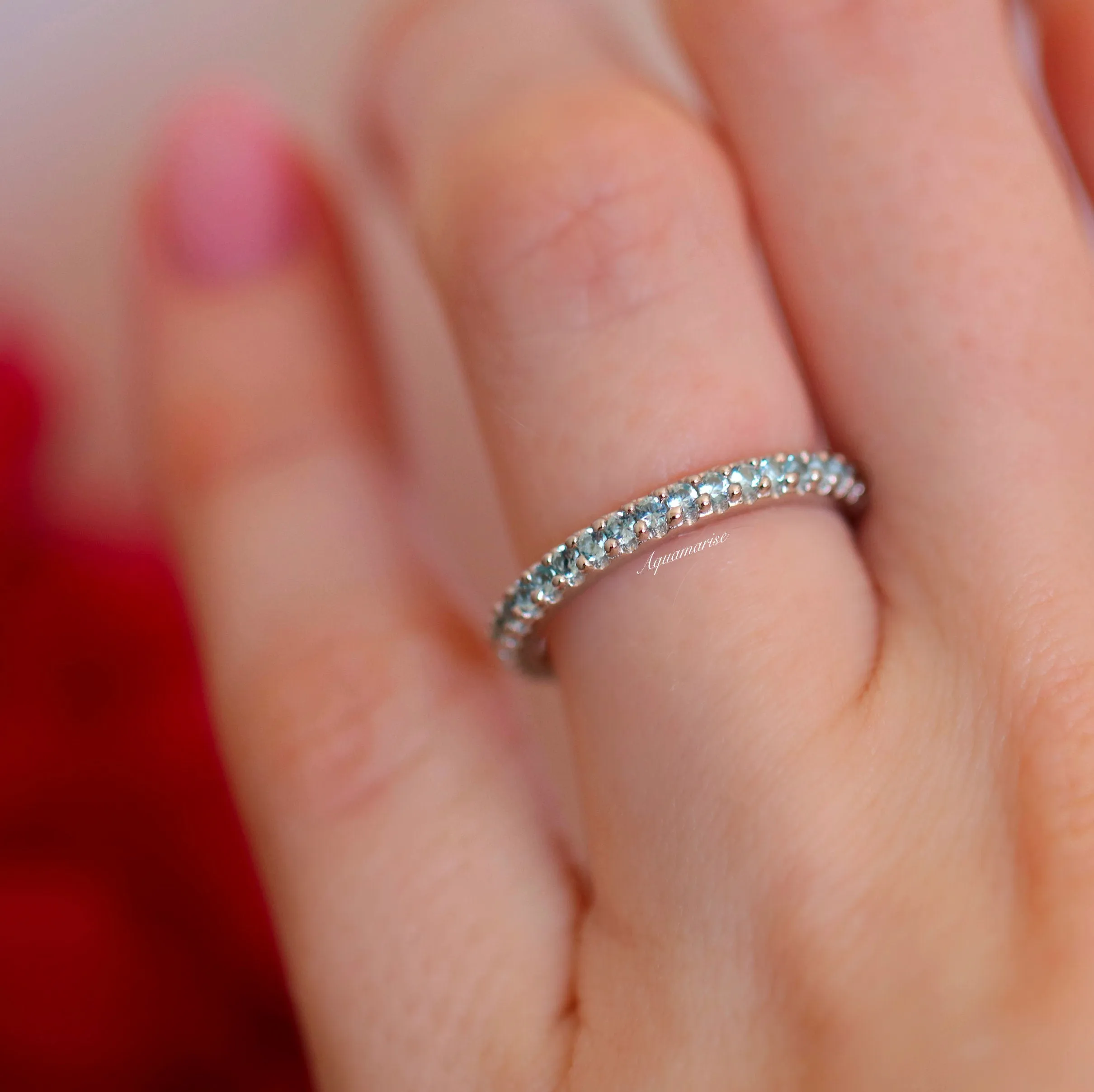Valencia Aquamarine Wedding Band- Sterling Silver