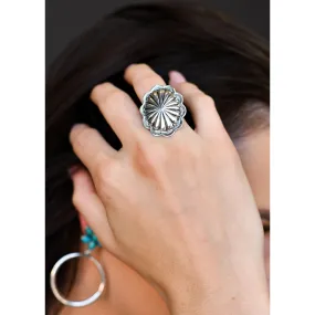 West & Co. Large Burnished Silver Adjustable Concho Ring