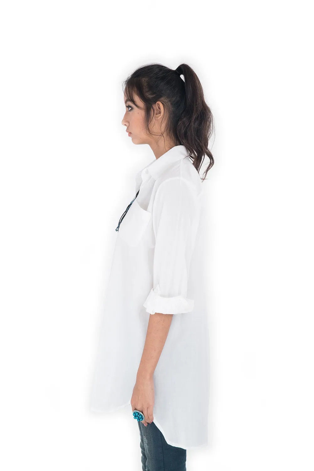 White Shirt / Long Shirt  / Women's shirt - Tailored assymetrical shirt : Simply Touch Collection No.2