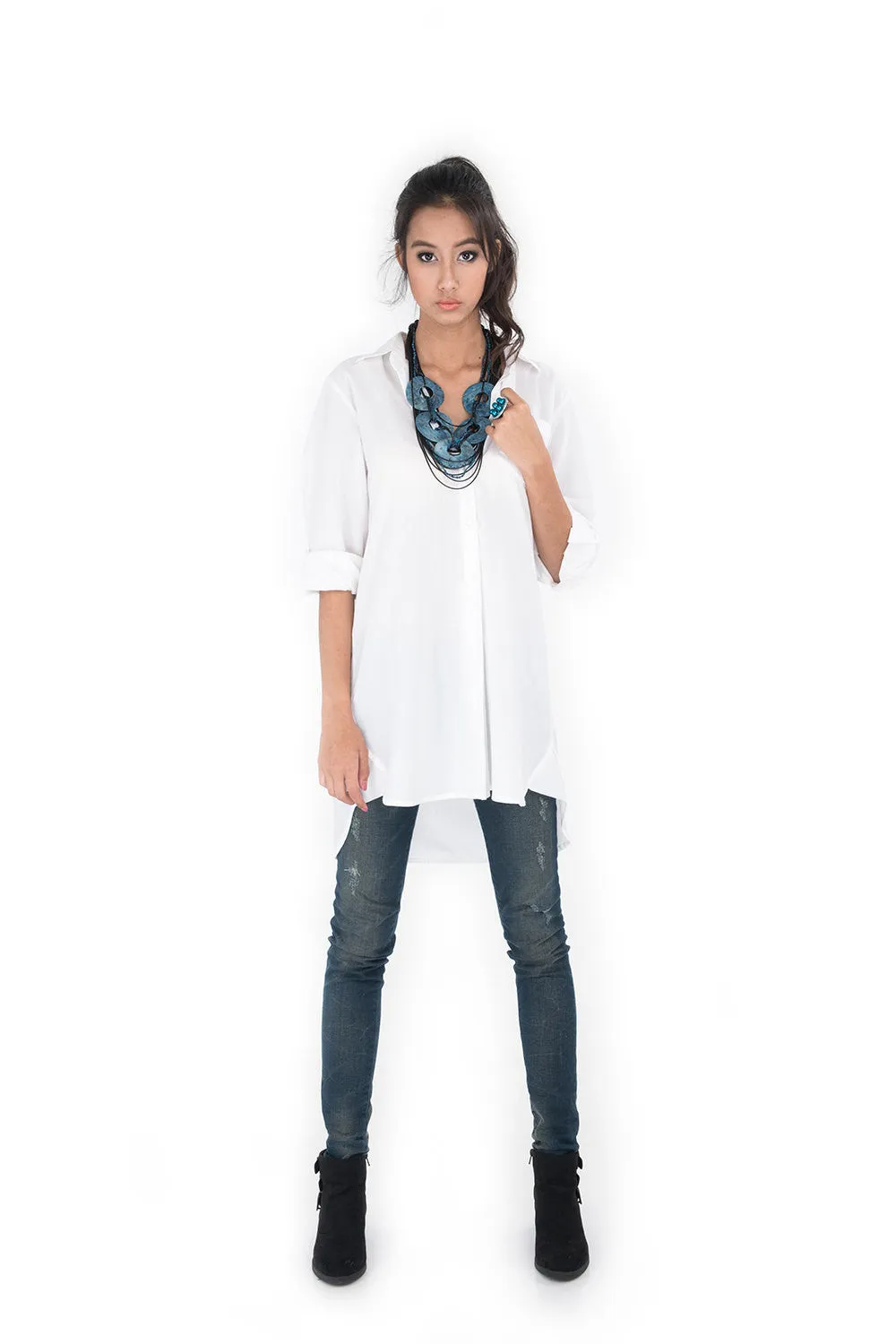 White Shirt / Long Shirt  / Women's shirt - Tailored assymetrical shirt : Simply Touch Collection No.2
