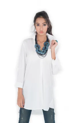 White Shirt / Long Shirt  / Women's shirt - Tailored assymetrical shirt : Simply Touch Collection No.2