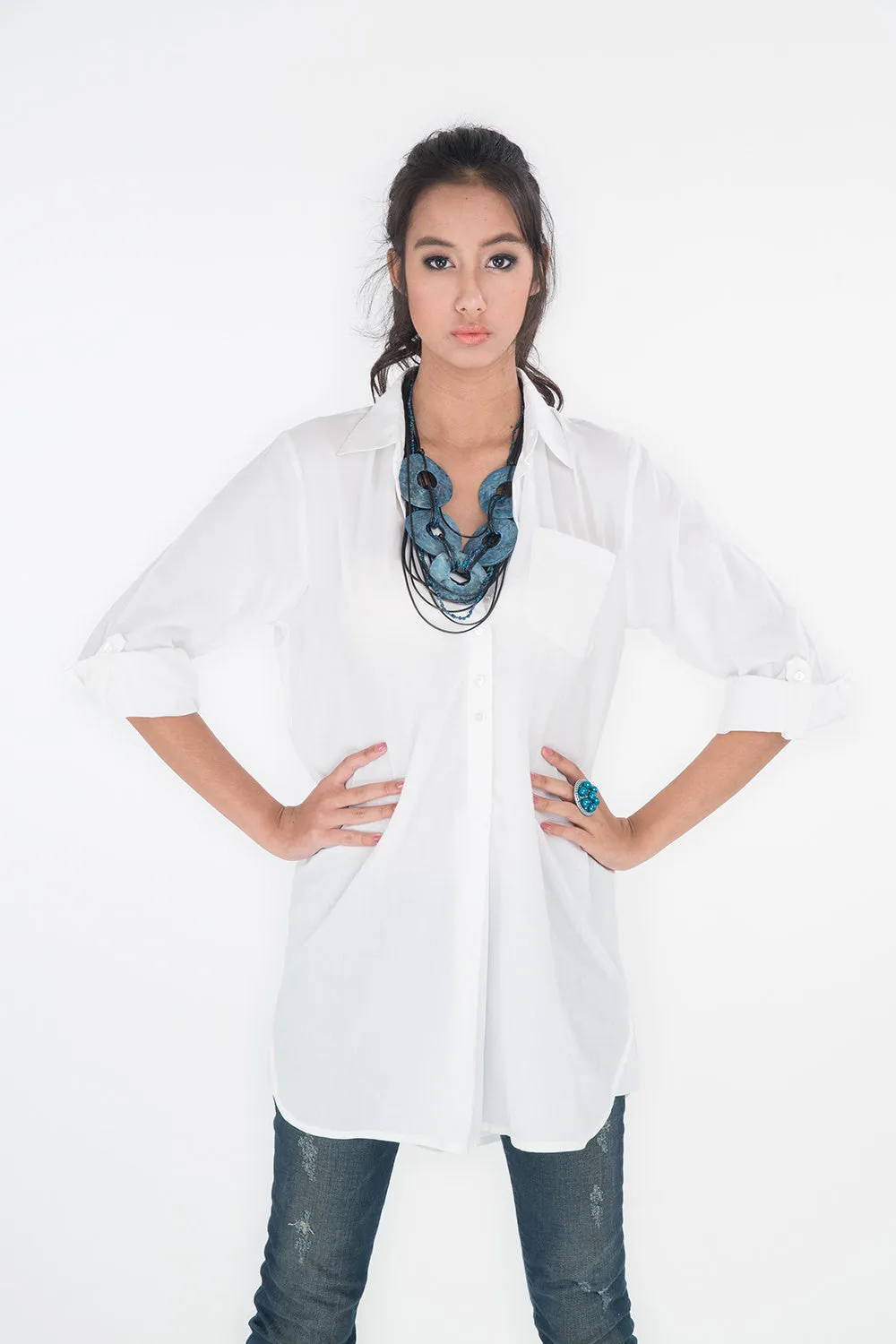 White Shirt / Long Shirt  / Women's shirt - Tailored assymetrical shirt : Simply Touch Collection No.2