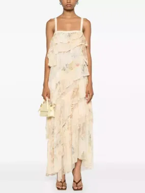 Women’s Asymmetric Floral-Print Ruffle-Tiered Lace-Trim Dress
