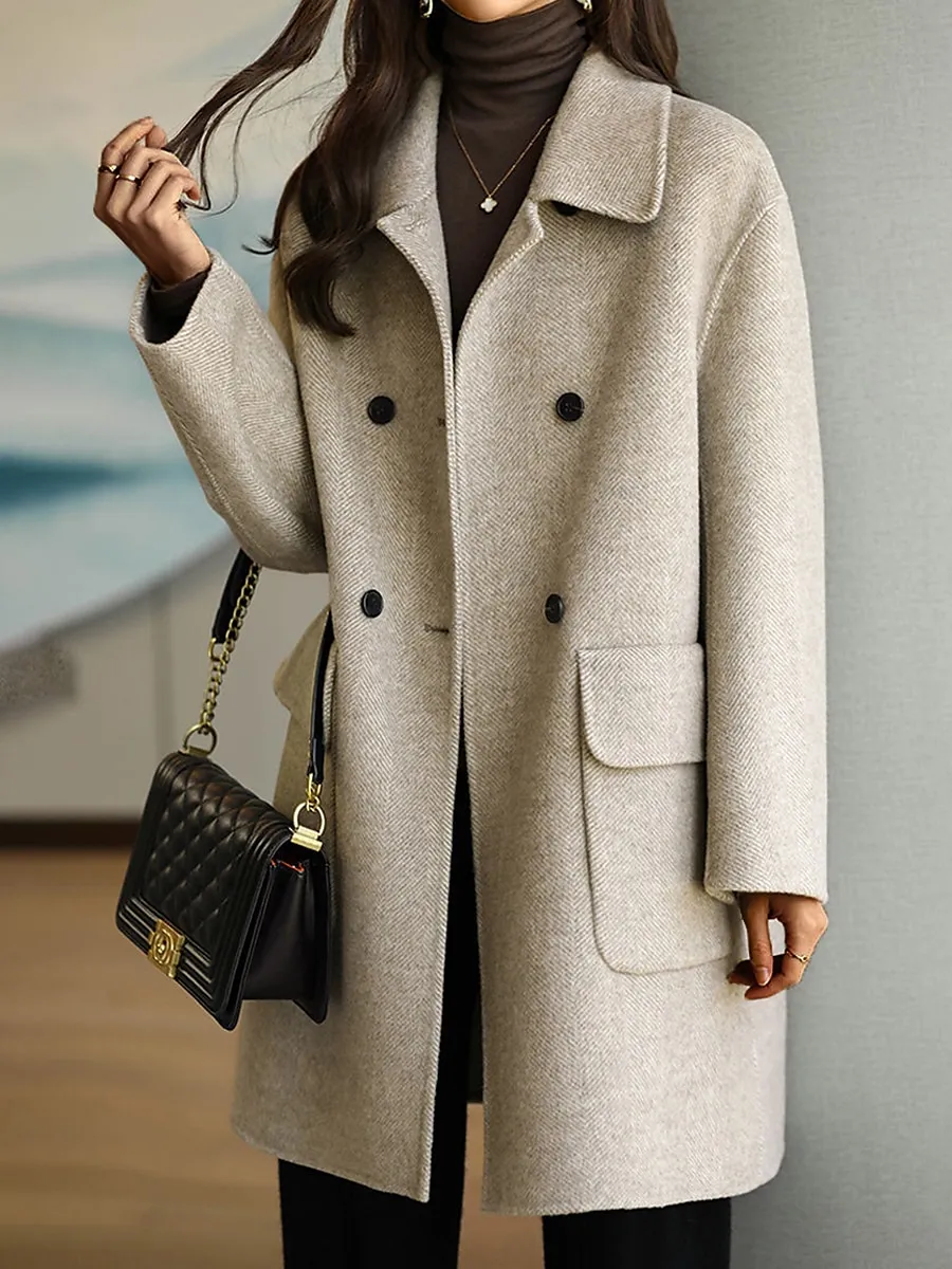 Women's Coat Winter Long Pea Coat Windproof Over Coat with Pockets Maillard Warm Fall Trench Coat Modern Casual Trendy Jacket Long Sleeve