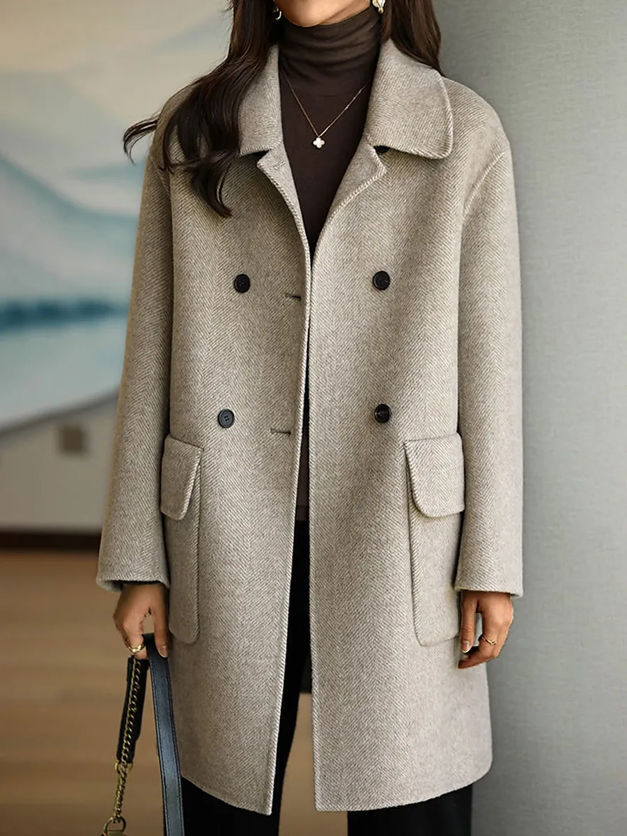 Women's Coat Winter Long Pea Coat Windproof Over Coat with Pockets Maillard Warm Fall Trench Coat Modern Casual Trendy Jacket Long Sleeve