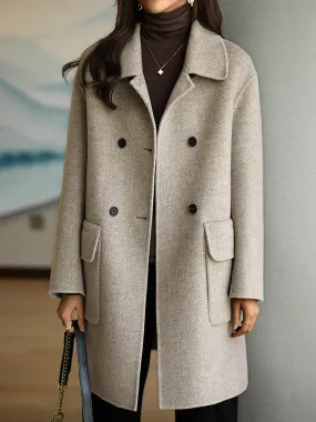 Women's Coat Winter Long Pea Coat Windproof Over Coat with Pockets Maillard Warm Fall Trench Coat Modern Casual Trendy Jacket Long Sleeve