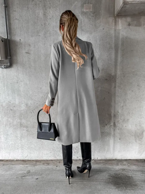 Women's Double Breasted Mid Length Button Closure Coat With Pockets
