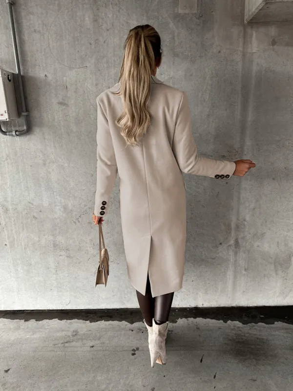 Women's Double Breasted Mid Length Button Closure Coat With Pockets