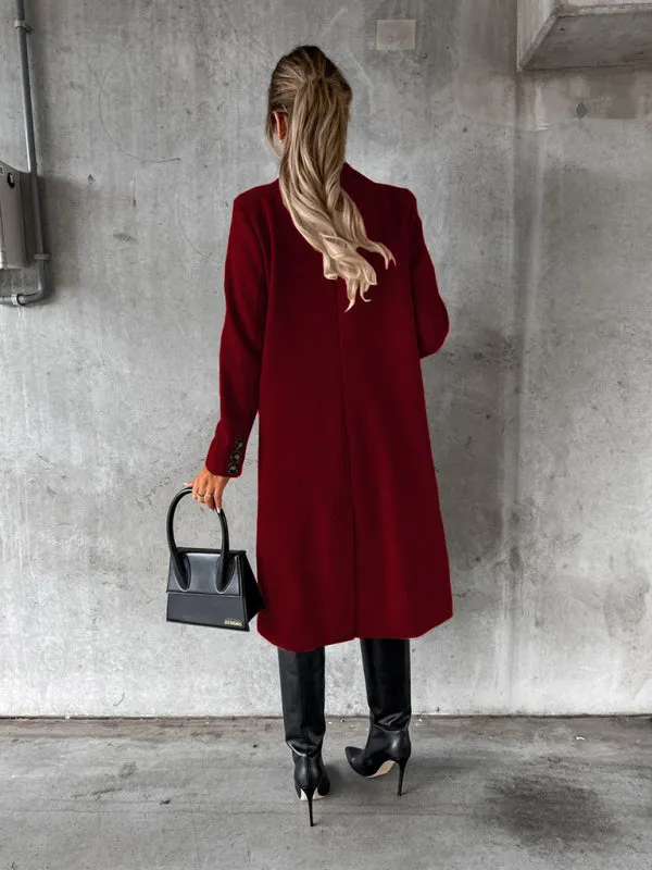 Women's Double Breasted Mid Length Button Closure Coat With Pockets