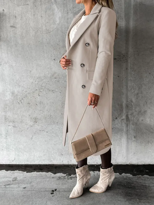 Women's Double Breasted Mid Length Button Closure Coat With Pockets