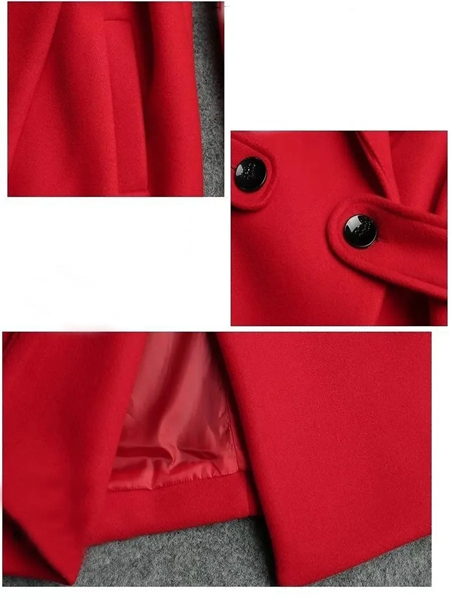 Women's Winter Coat Long Pea Coat Lapel Fall Warm Overcoat Maillard Windproof Warm Outerwear with Pockets Trench Coat Comtemporary Stylish Casual Jacket Long Sleeve